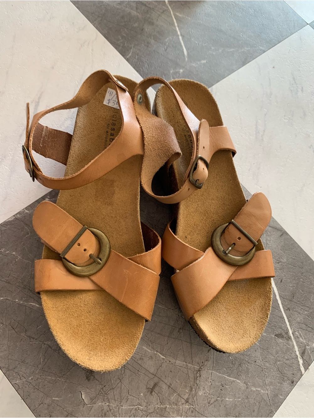 Women's Tan Leather Buckle Strap Sandals